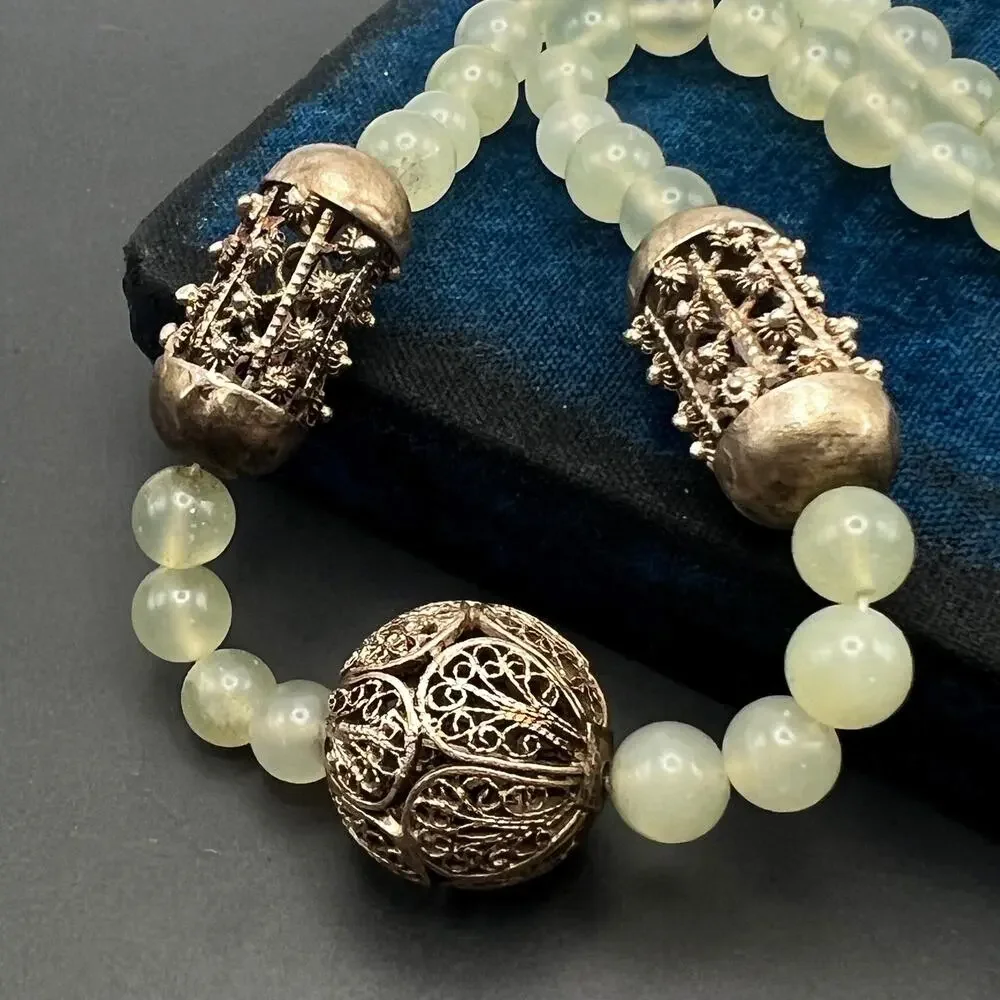 Vintage Artisans Sterling silver Filigree Stone Bead Beaded Choker necklace